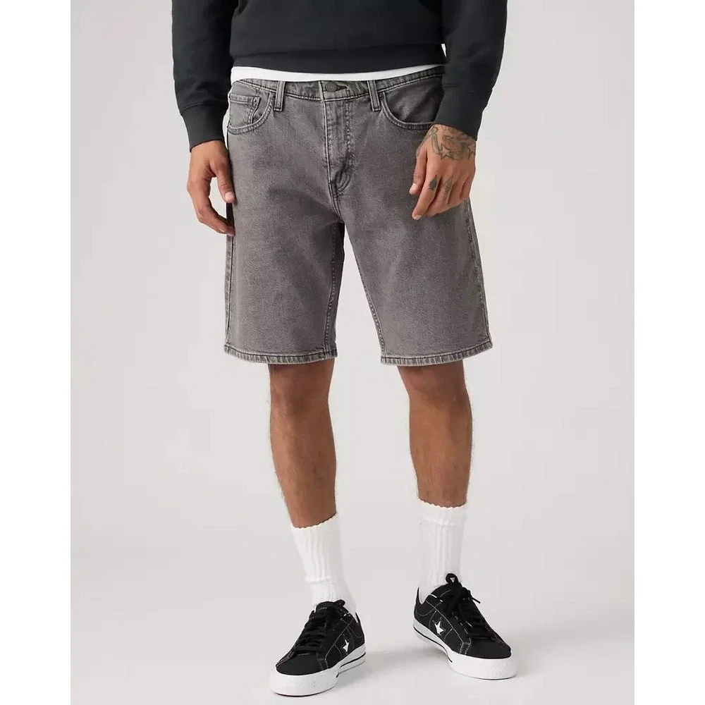 NEW Levis 405 Standard 10in Mens Shorts Grey Denim Stretch Greyscale 30x10